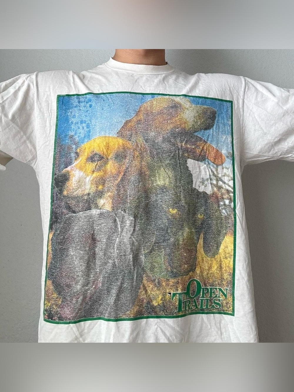 Vintage 1990s Open Trails AOP Graphics White Tee Shirt 90s
